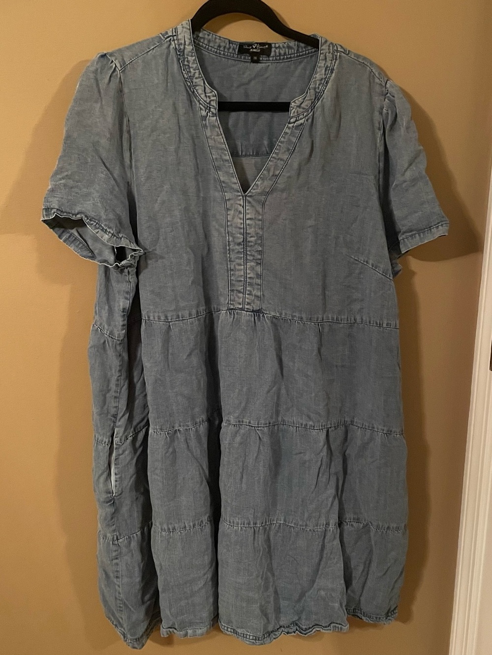 Velvet Heart Washed Blue Tiered Midi Dress